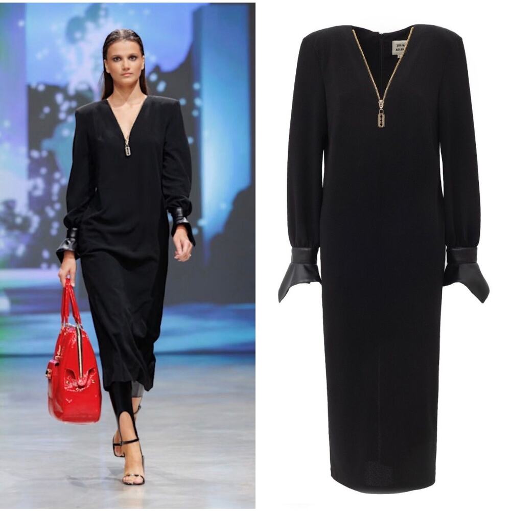 NWT Julia Allert Black Midi Dress V-Neck S Whimsigoth Neutral Glams Minimalist